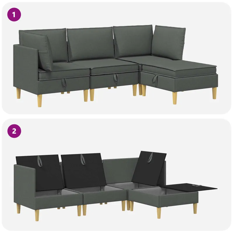 Modulinė sofa su laikymo vieta 4 pcs Tamsiai pilka Audinys