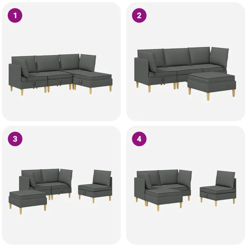 Modulinė sofa su laikymo vieta 4 pcs Tamsiai pilka Audinys