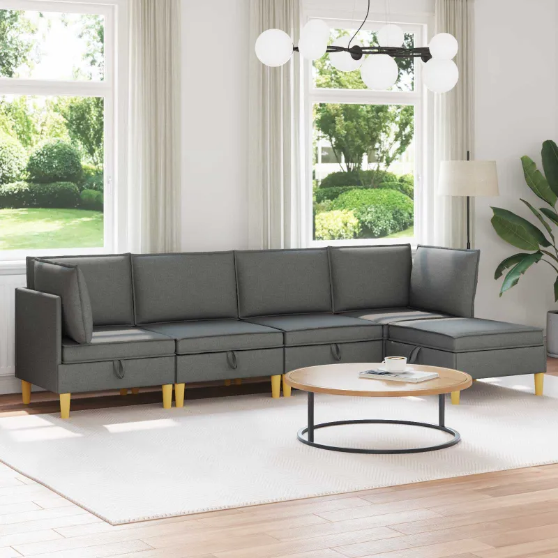 Modulinė sofa su laikymo vieta 5 pcs Tamsiai pilka Audinys