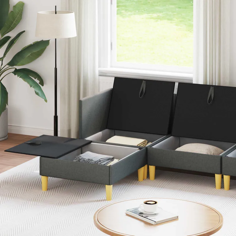 Modulinė sofa su laikymo vieta 5 pcs Tamsiai pilka Audinys