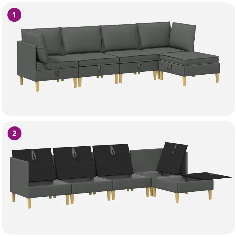 Modulinė sofa su laikymo vieta 5 pcs Tamsiai pilka Audinys