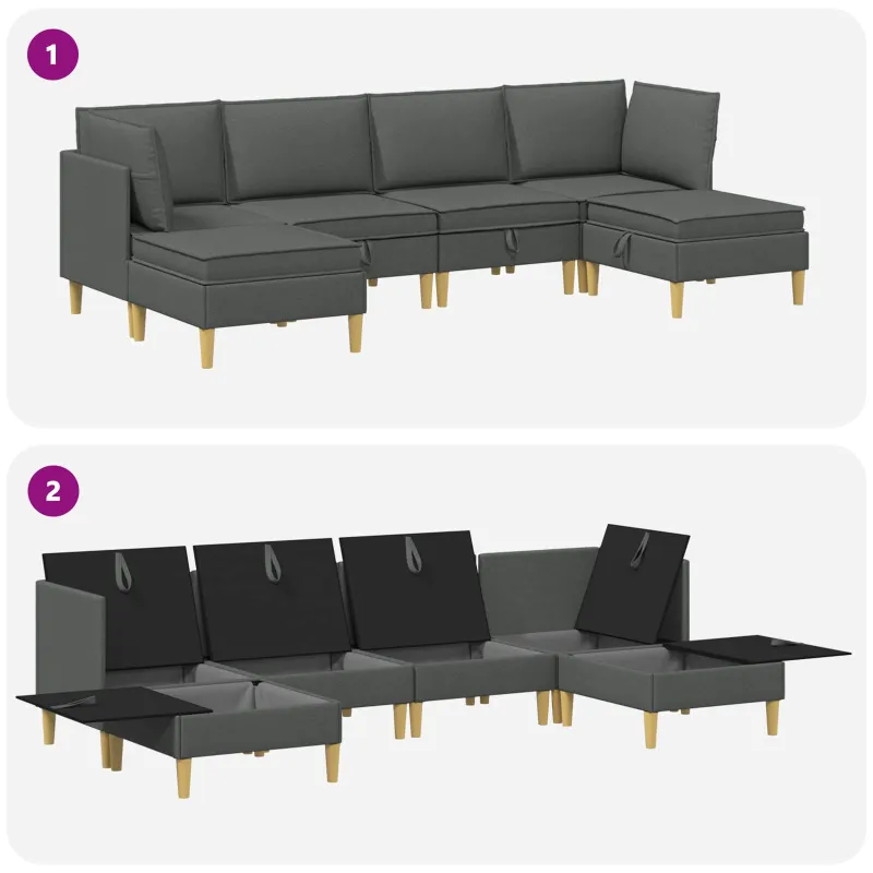 Modulinė sofa su laikymo vieta 6 pcs Tamsiai pilka Audinys
