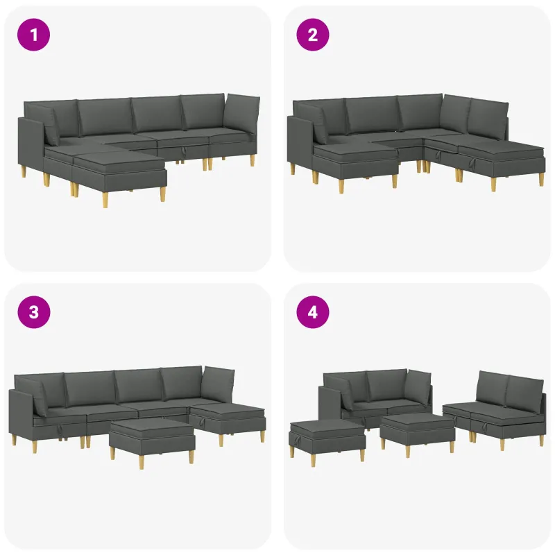 Modulinė sofa su laikymo vieta 6 pcs Tamsiai pilka Audinys