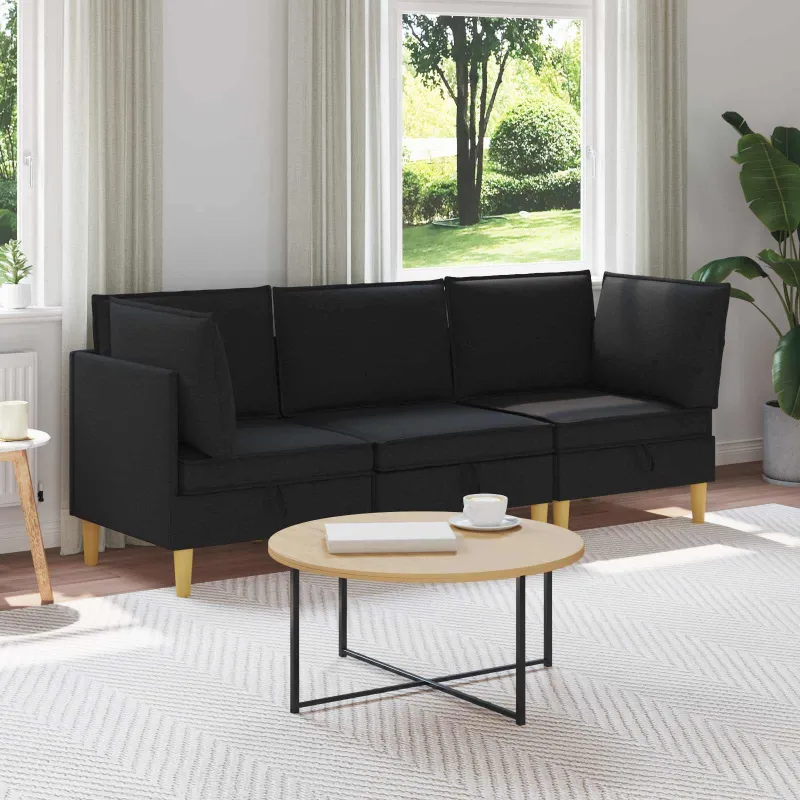 Modulinė sofa su laikymo vieta 3 pcs Juoda Audinys