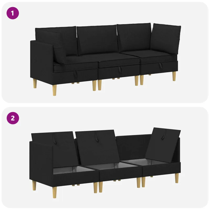 Modulinė sofa su laikymo vieta 3 pcs Juoda Audinys