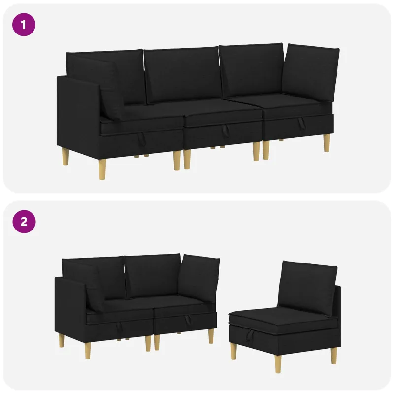 Modulinė sofa su laikymo vieta 3 pcs Juoda Audinys