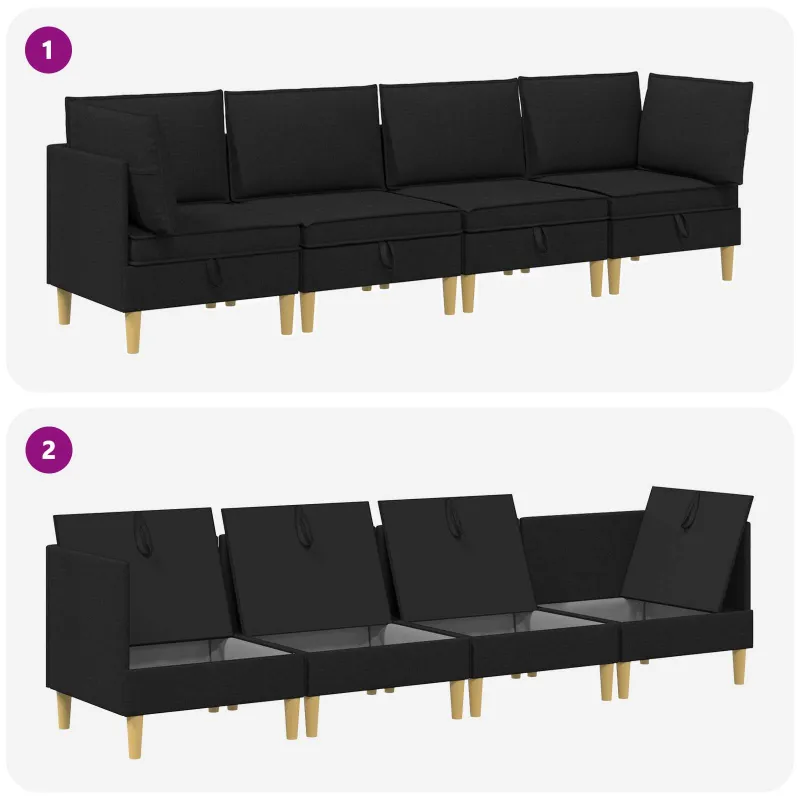 Modulinė sofa su laikymo vieta 4 pcs Juoda Audinys
