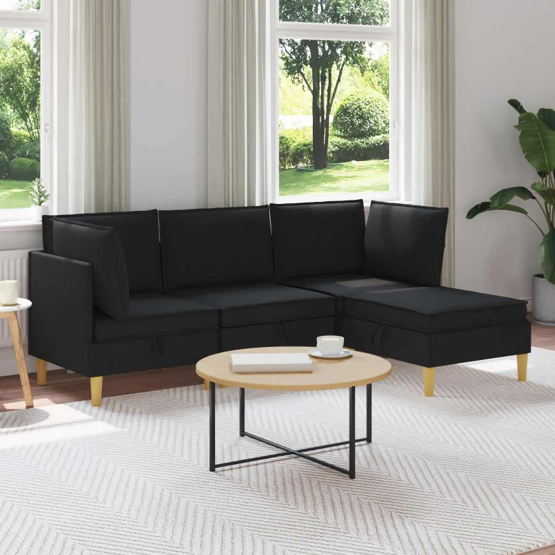Modulinė sofa su laikymo vieta 4 pcs Juoda Audinys