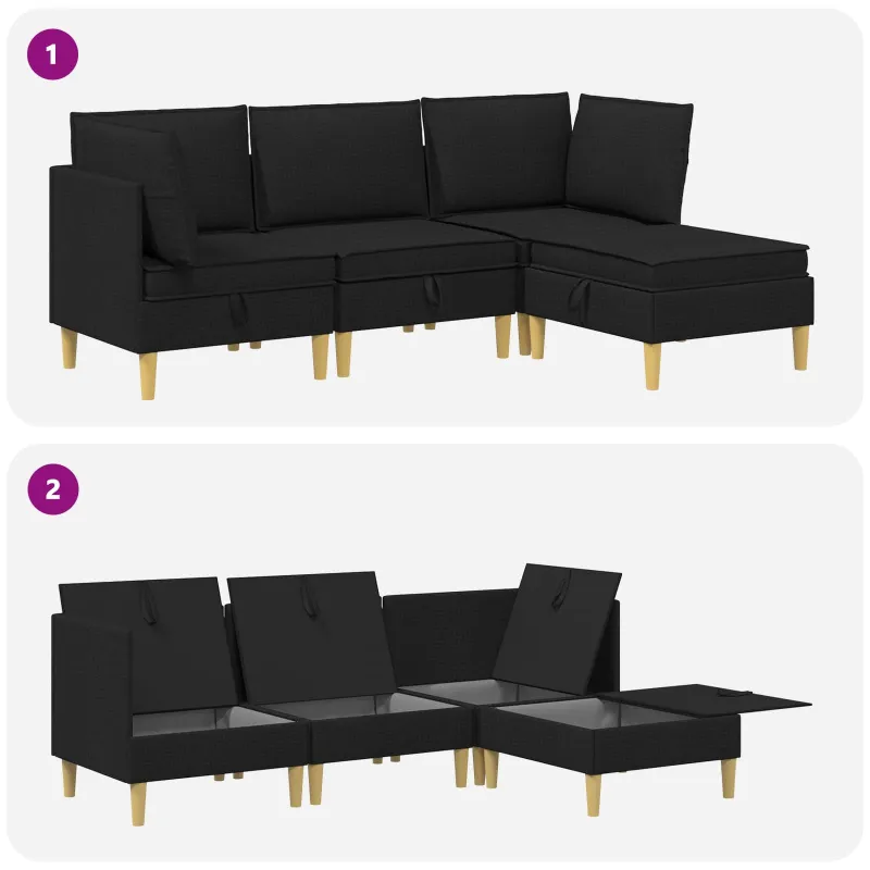 Modulinė sofa su laikymo vieta 4 pcs Juoda Audinys