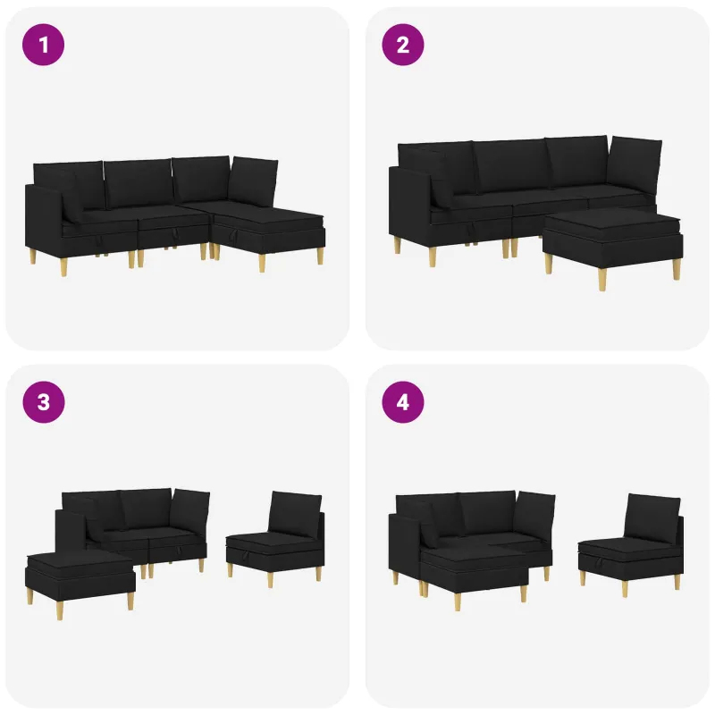 Modulinė sofa su laikymo vieta 4 pcs Juoda Audinys