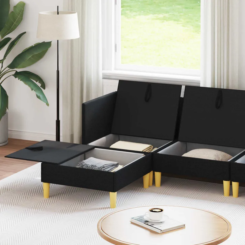 Modulinė sofa su laikymo vieta 5 pcs Juoda Audinys