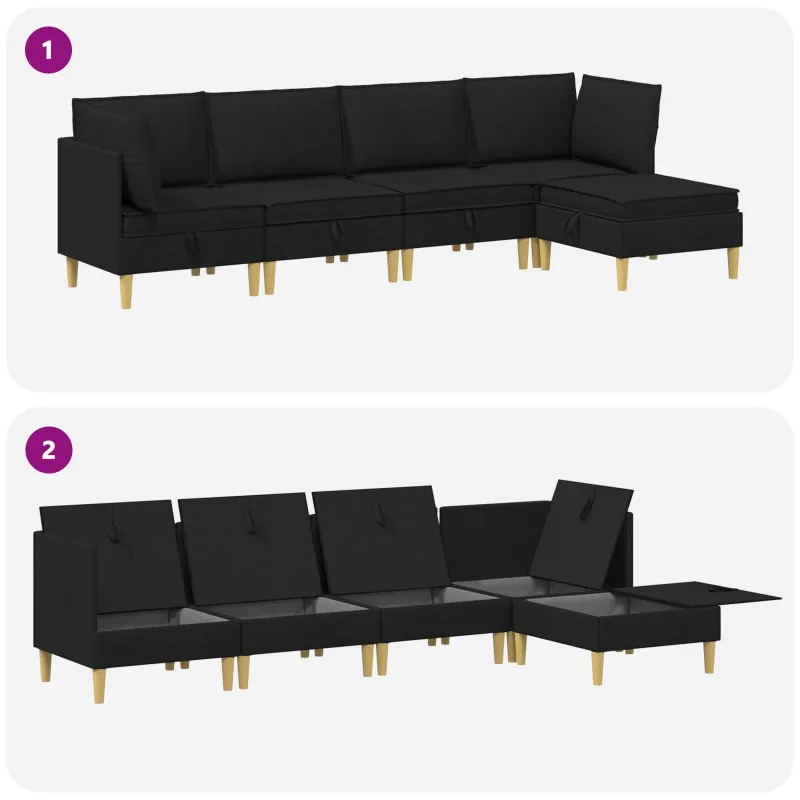 Modulinė sofa su laikymo vieta 5 pcs Juoda Audinys
