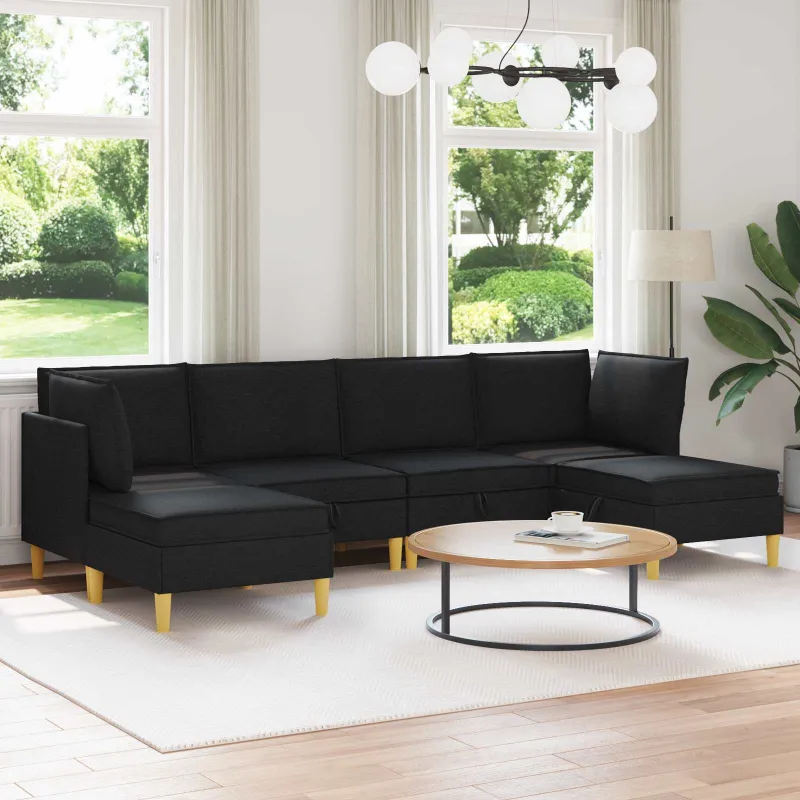 Modulinė sofa su laikymo vieta 6 pcs Juoda Audinys