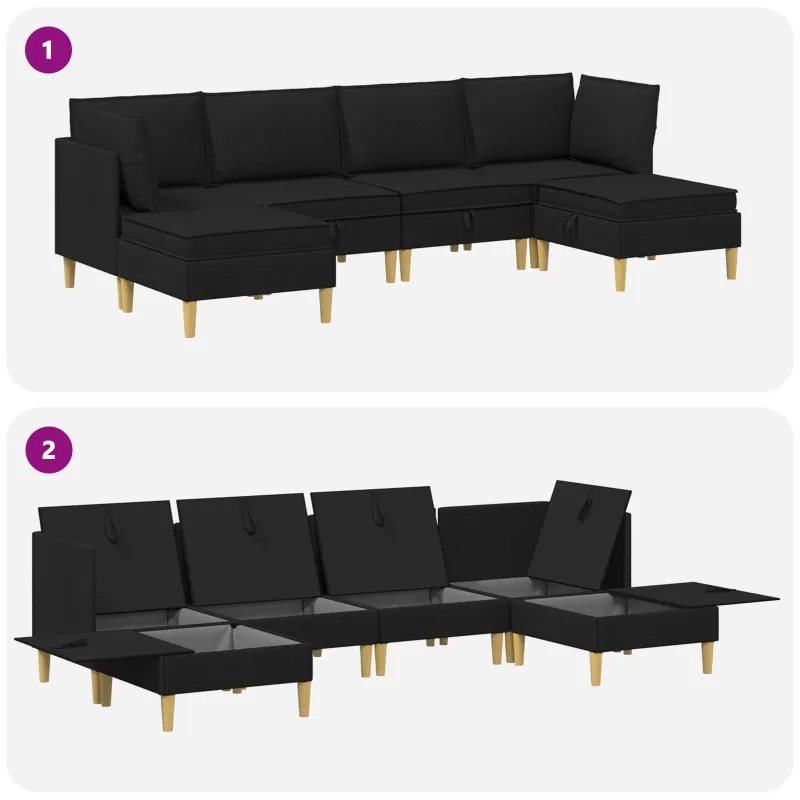 Modulinė sofa su laikymo vieta 6 pcs Juoda Audinys