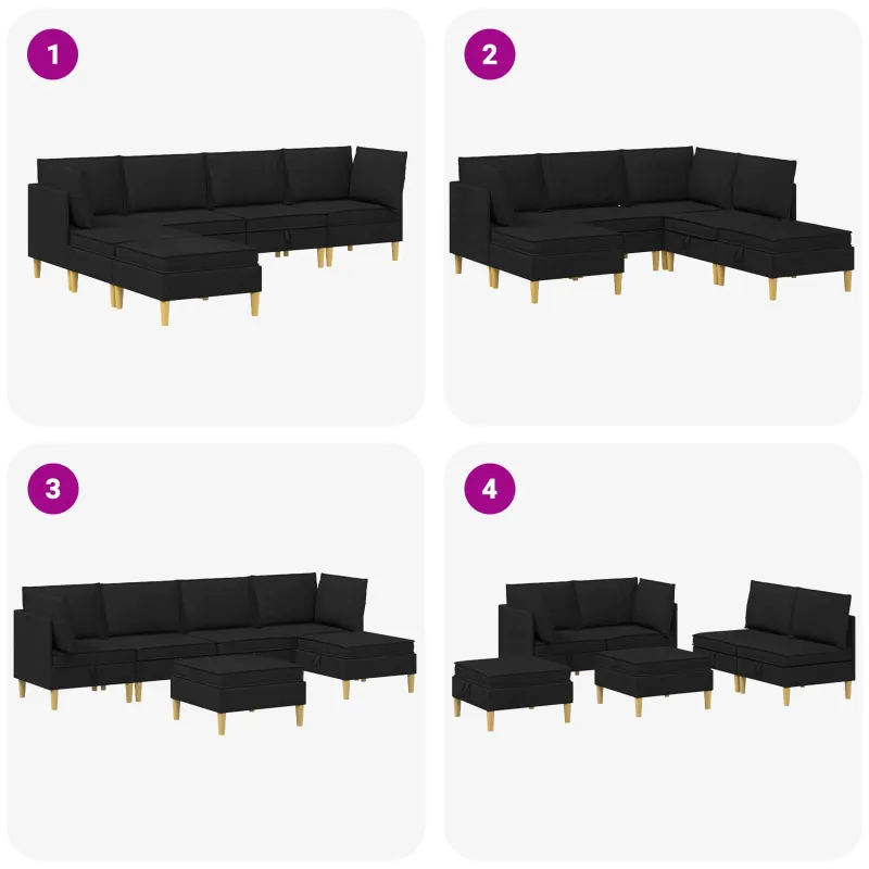 Modulinė sofa su laikymo vieta 6 pcs Juoda Audinys