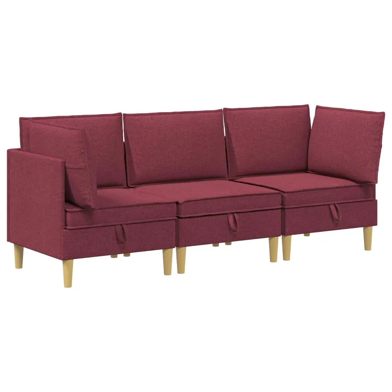 Modulinė sofa su laikymo vieta 3 pcs Vyno raudona Audinys