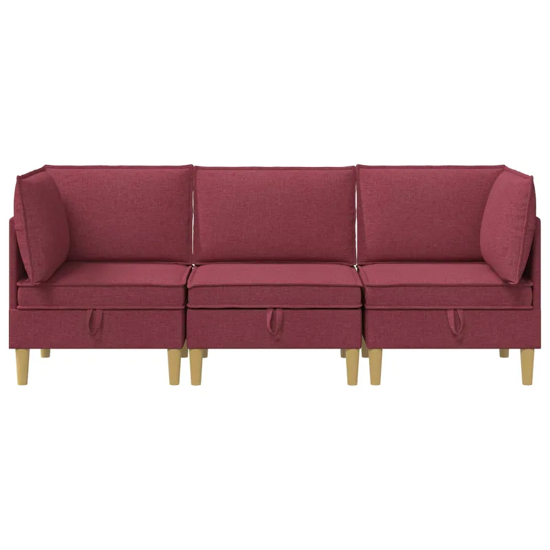 Modulinė sofa su laikymo vieta 3 pcs Vyno raudona Audinys