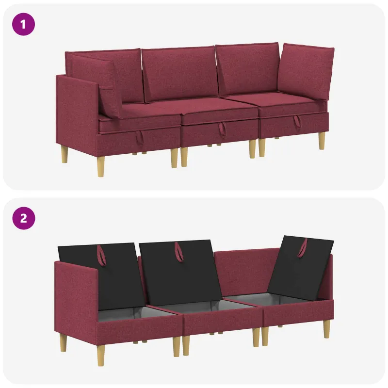 Modulinė sofa su laikymo vieta 3 pcs Vyno raudona Audinys