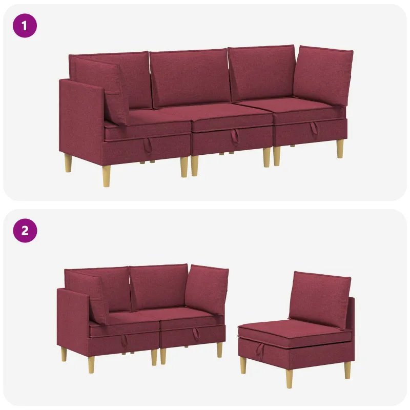 Modulinė sofa su laikymo vieta 3 pcs Vyno raudona Audinys