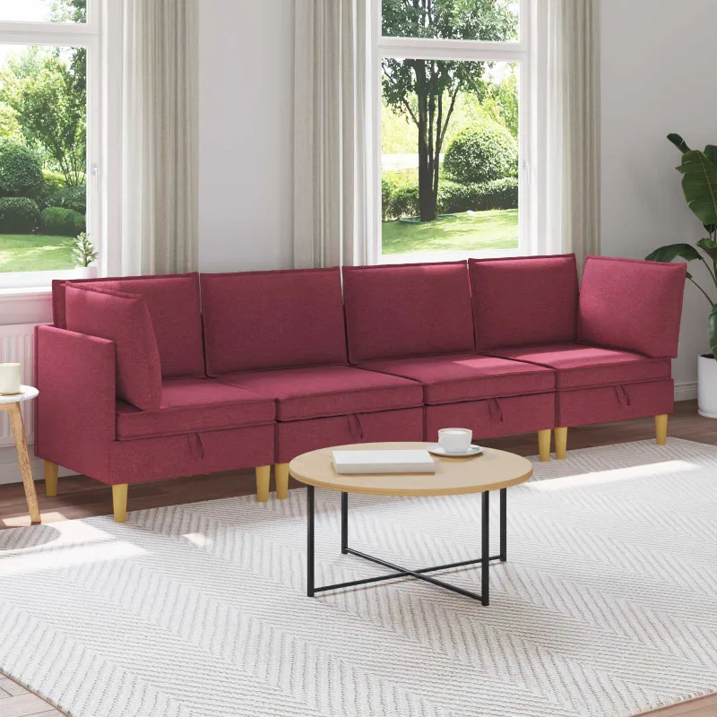 Modulinė sofa su laikymo vieta 4 pcs Vyno raudona Audinys
