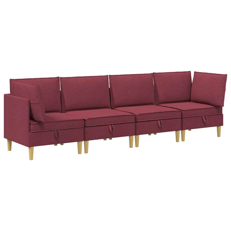 Modulinė sofa su laikymo vieta 4 pcs Vyno raudona Audinys