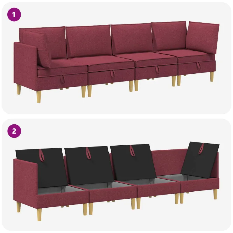 Modulinė sofa su laikymo vieta 4 pcs Vyno raudona Audinys