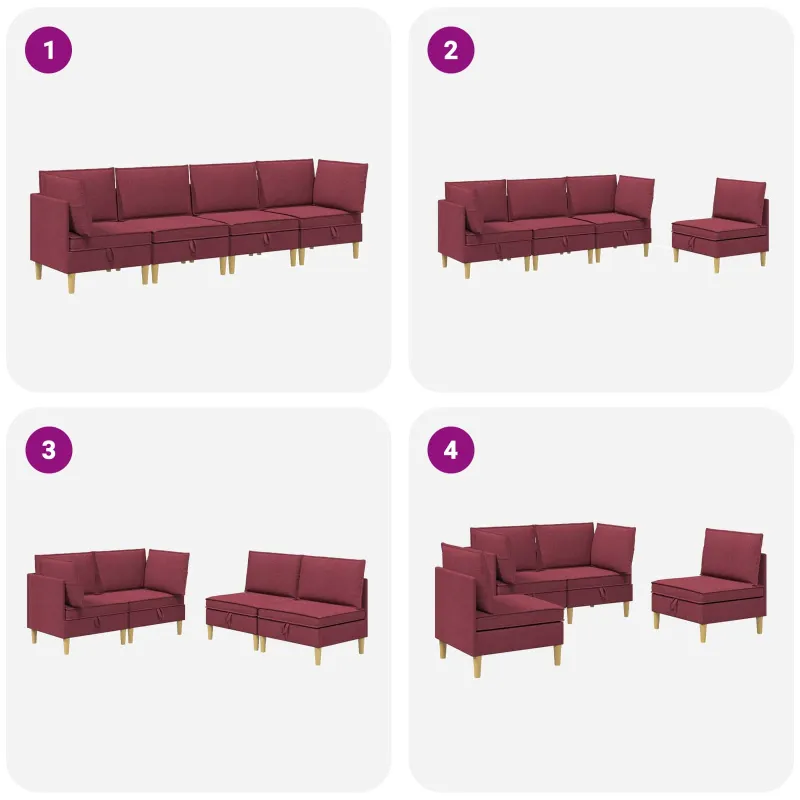 Modulinė sofa su laikymo vieta 4 pcs Vyno raudona Audinys