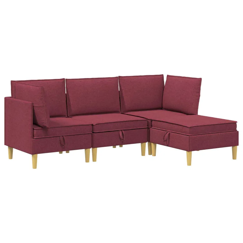 Modulinė sofa su laikymo vieta 4 pcs Vyno raudona Audinys