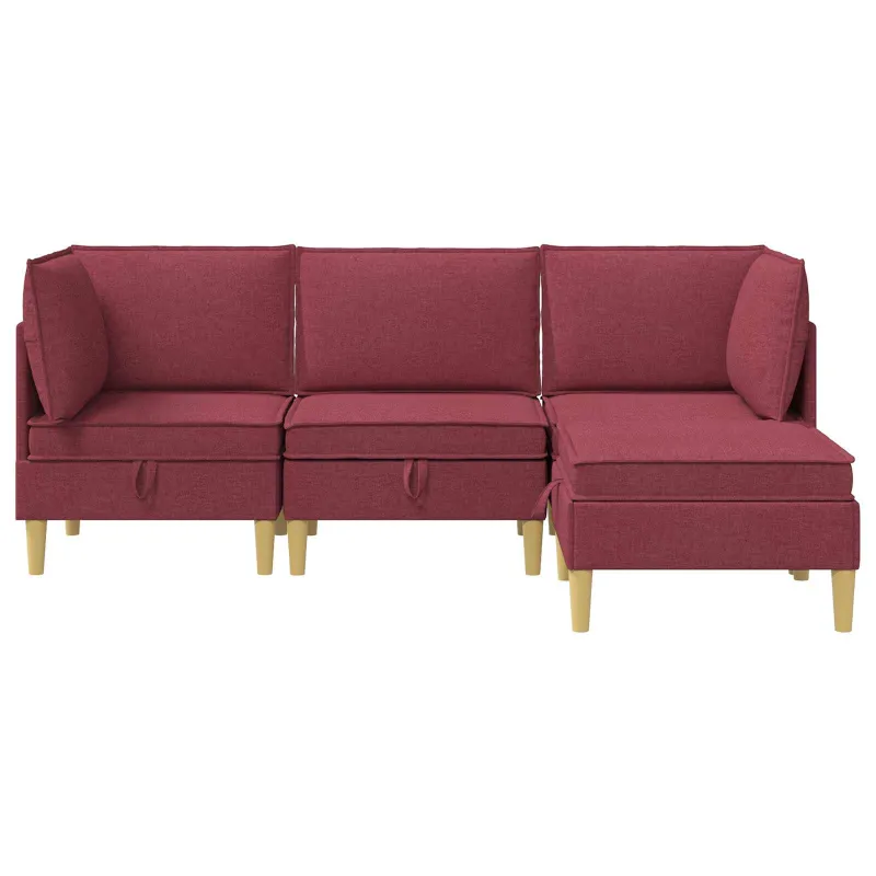 Modulinė sofa su laikymo vieta 4 pcs Vyno raudona Audinys