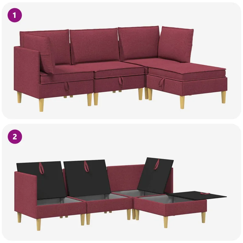 Modulinė sofa su laikymo vieta 4 pcs Vyno raudona Audinys