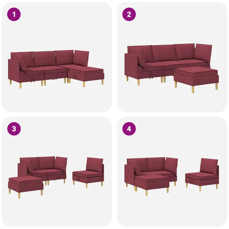 Modulinė sofa su laikymo vieta 4 pcs Vyno raudona Audinys