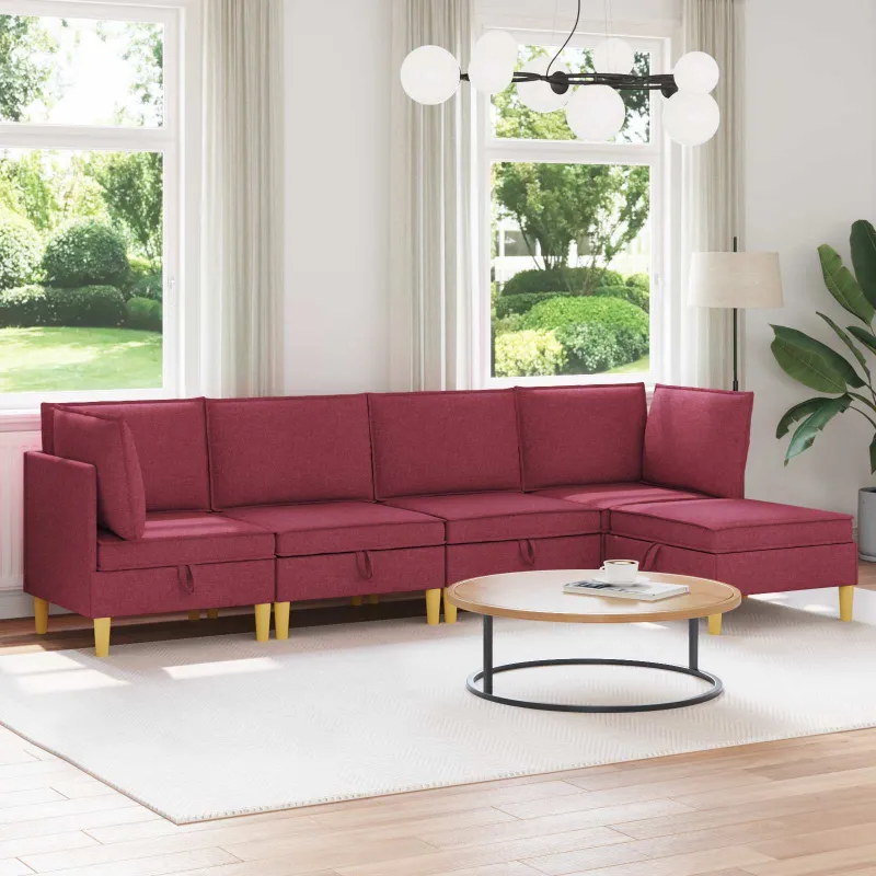 Modulinė sofa su laikymo vieta 5 pcs Vyno raudona Audinys
