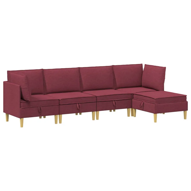 Modulinė sofa su laikymo vieta 5 pcs Vyno raudona Audinys