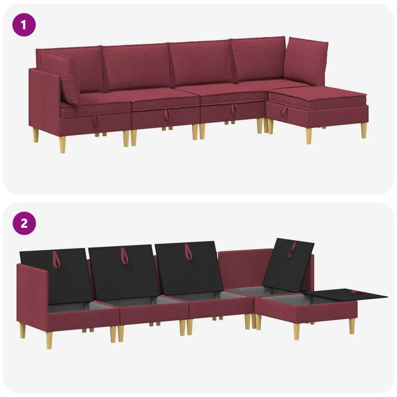 Modulinė sofa su laikymo vieta 5 pcs Vyno raudona Audinys
