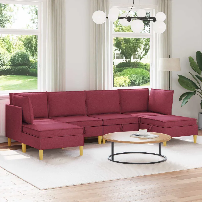 Modulinė sofa su laikymo vieta 6 pcs Vyno raudona Audinys