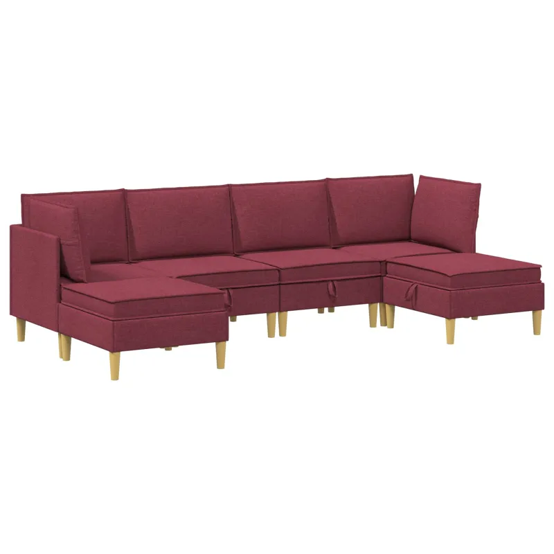 Modulinė sofa su laikymo vieta 6 pcs Vyno raudona Audinys