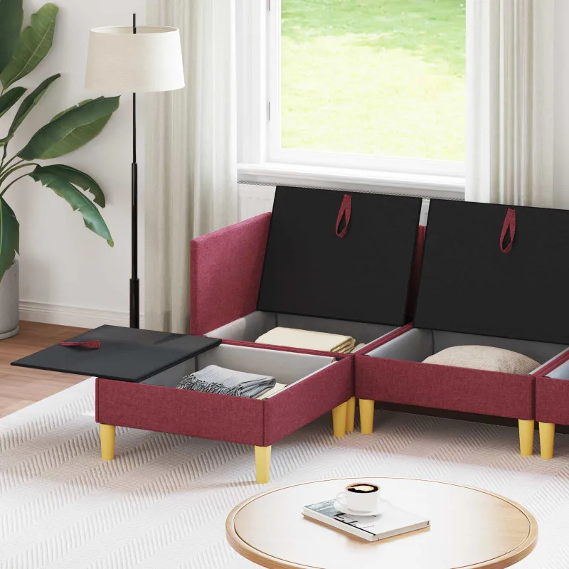 Modulinė sofa su laikymo vieta 6 pcs Vyno raudona Audinys