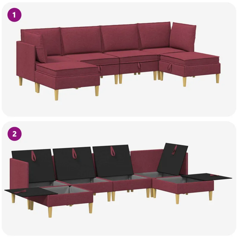 Modulinė sofa su laikymo vieta 6 pcs Vyno raudona Audinys