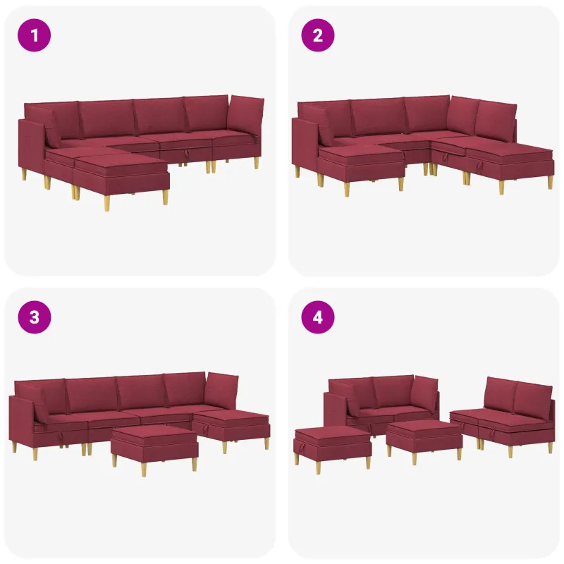 Modulinė sofa su laikymo vieta 6 pcs Vyno raudona Audinys
