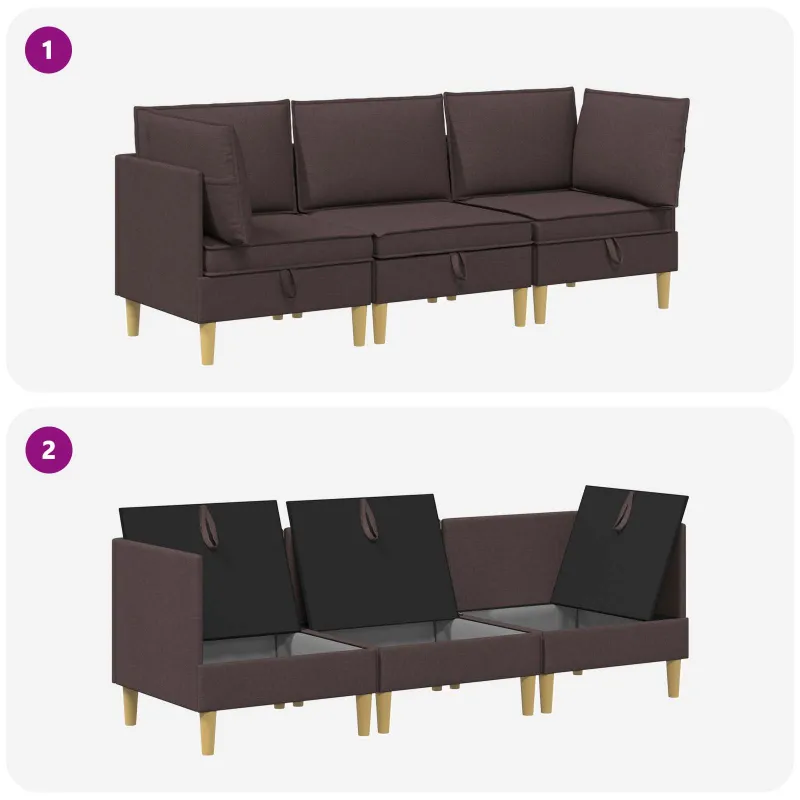 Modulinė sofa su laikymo vieta 3 pcs Tamsiai rudas Audinys