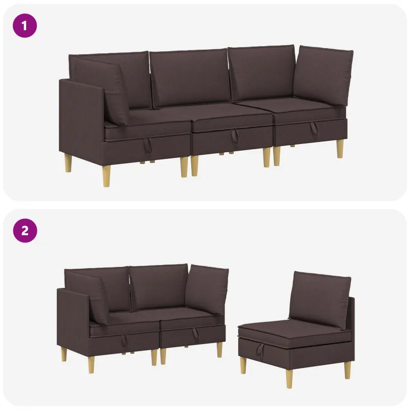 Modulinė sofa su laikymo vieta 3 pcs Tamsiai rudas Audinys