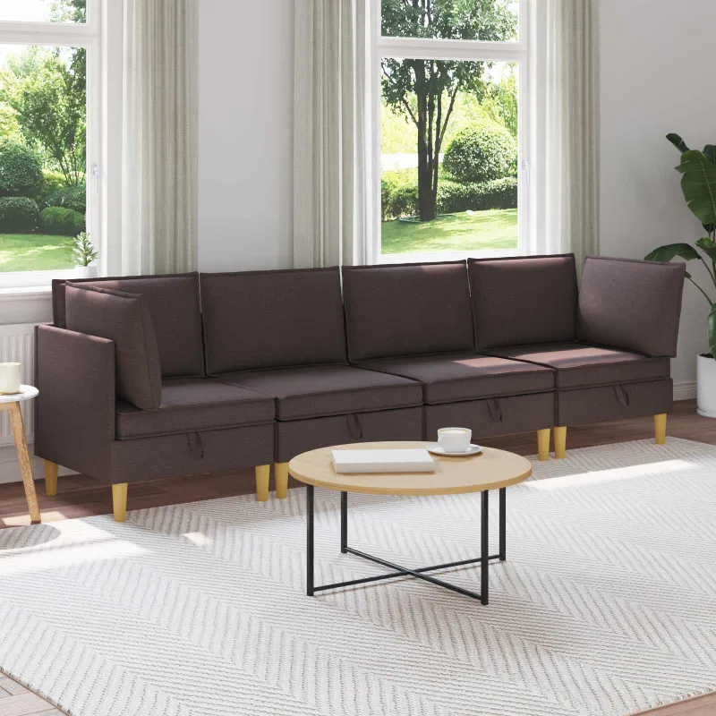 Modulinė sofa su laikymo vieta 4 pcs Tamsiai rudas Audinys