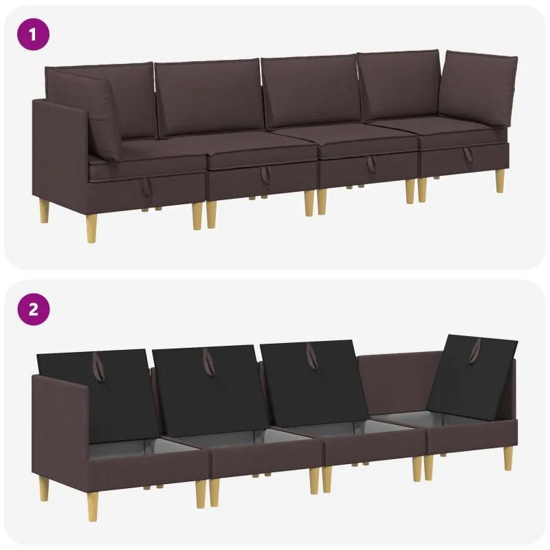 Modulinė sofa su laikymo vieta 4 pcs Tamsiai rudas Audinys