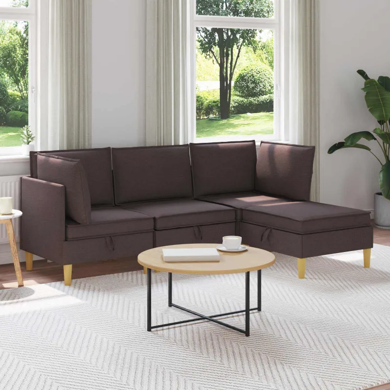 Modulinė sofa su laikymo vieta 4 pcs Tamsiai rudas Audinys