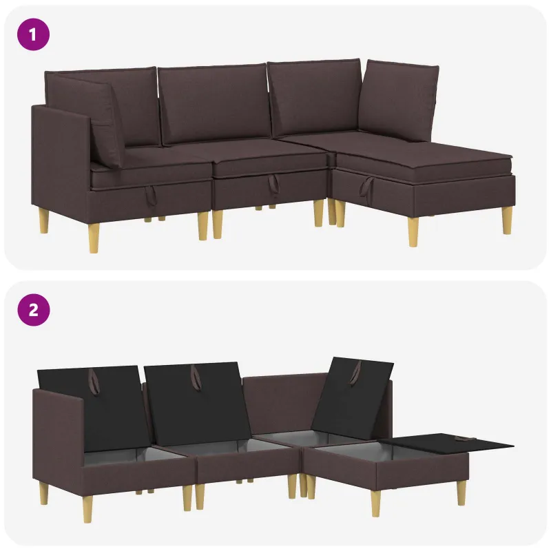 Modulinė sofa su laikymo vieta 4 pcs Tamsiai rudas Audinys
