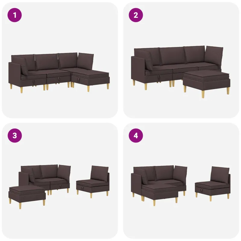Modulinė sofa su laikymo vieta 4 pcs Tamsiai rudas Audinys