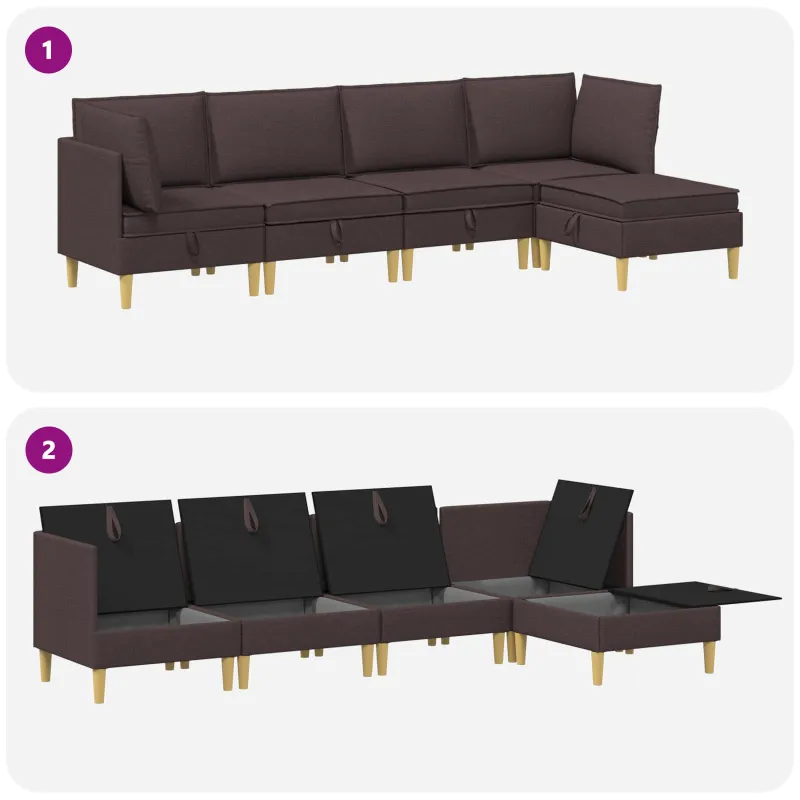 Modulinė sofa su laikymo vieta 5 pcs Tamsiai rudas Audinys