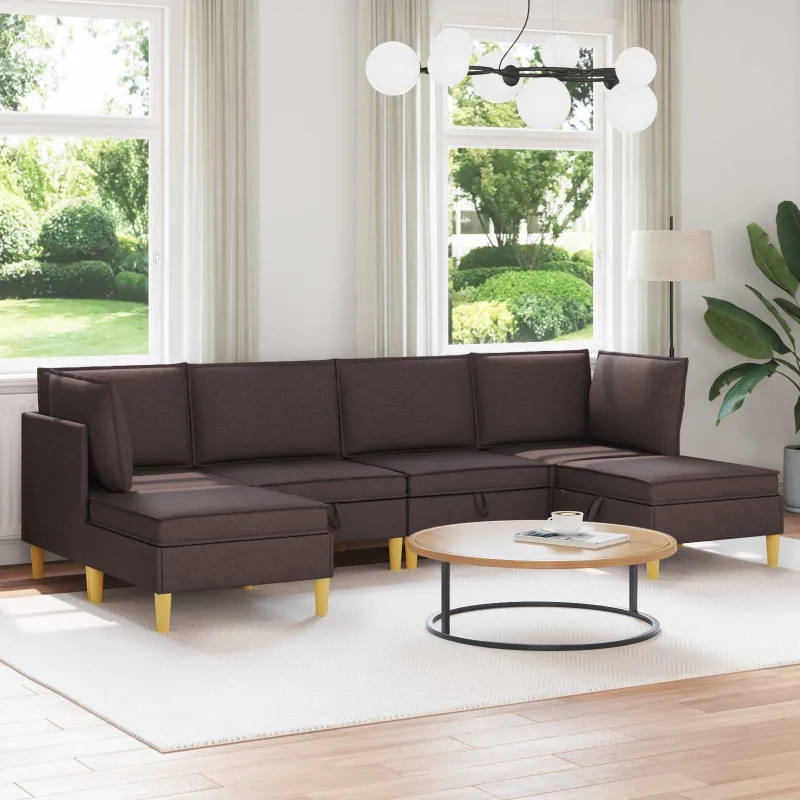 Modulinė sofa su laikymo vieta 6 pcs Tamsiai rudas Audinys