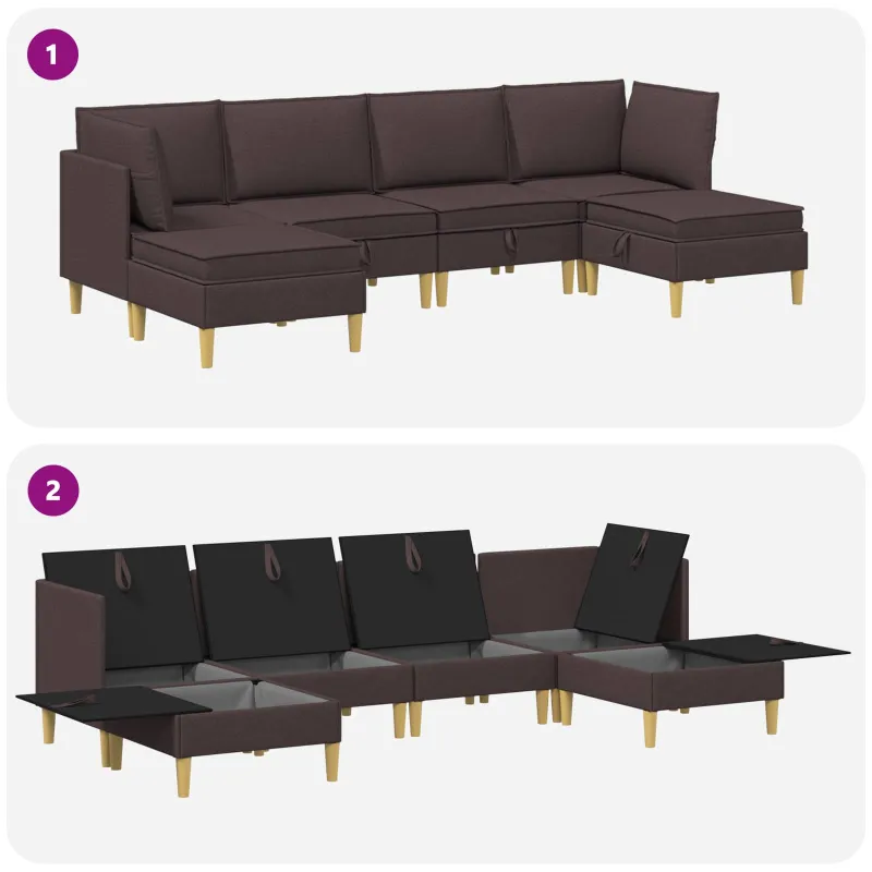 Modulinė sofa su laikymo vieta 6 pcs Tamsiai rudas Audinys