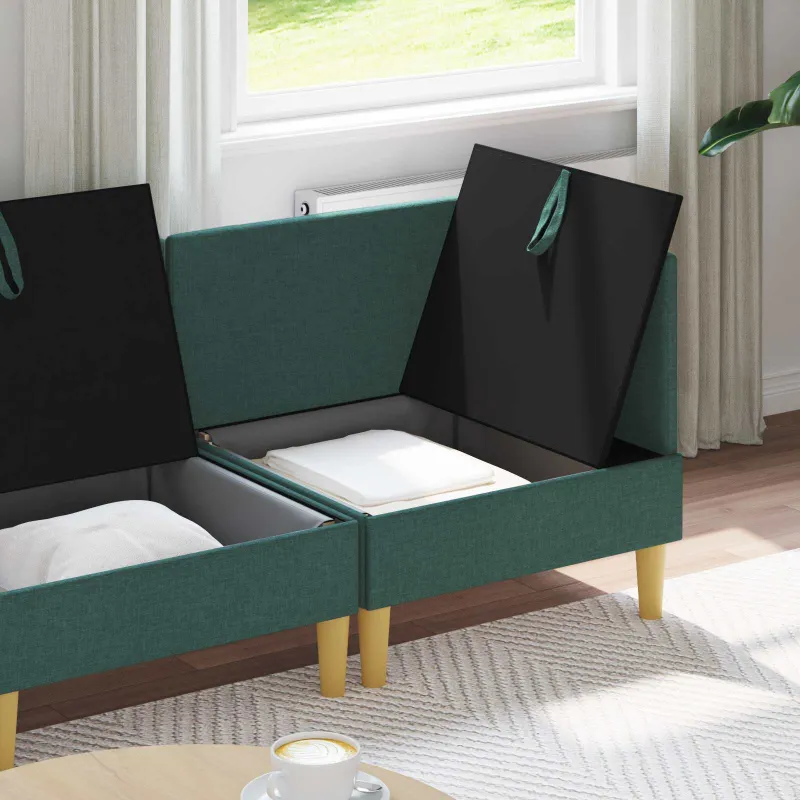 Modulinė sofa su laikymo vieta 3 pcs Tamsiai žalia Audinys